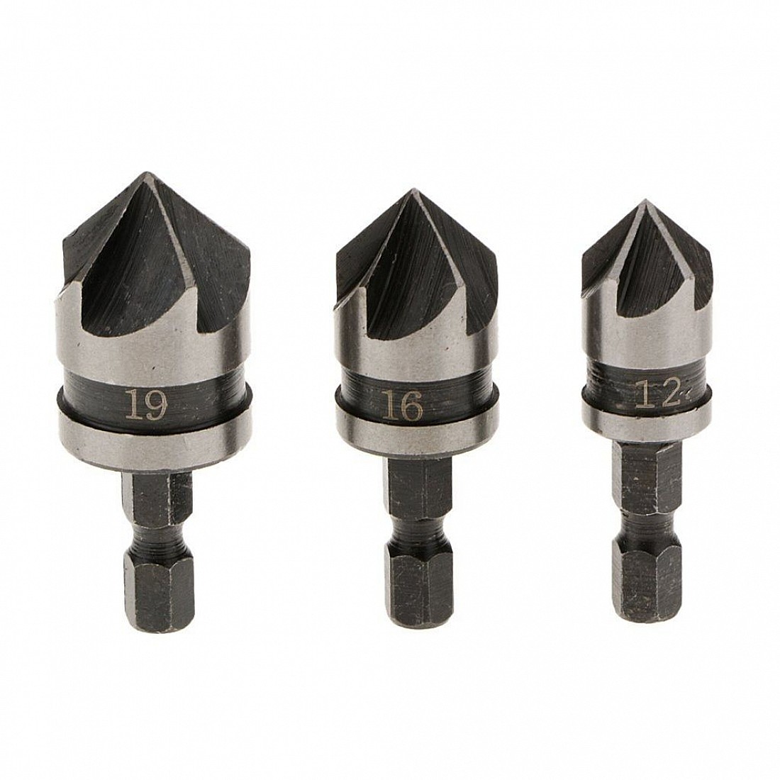 1/4inch Hex 12, 16, 19 mm Countersink Power Drill Bit Bore 3 set