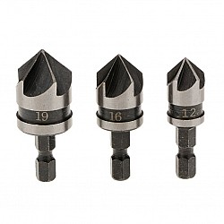 1/4-inch Hex 12, 16, 19 mm Countersink Power Drill Bit Bore for Wood Metal - Set of 3