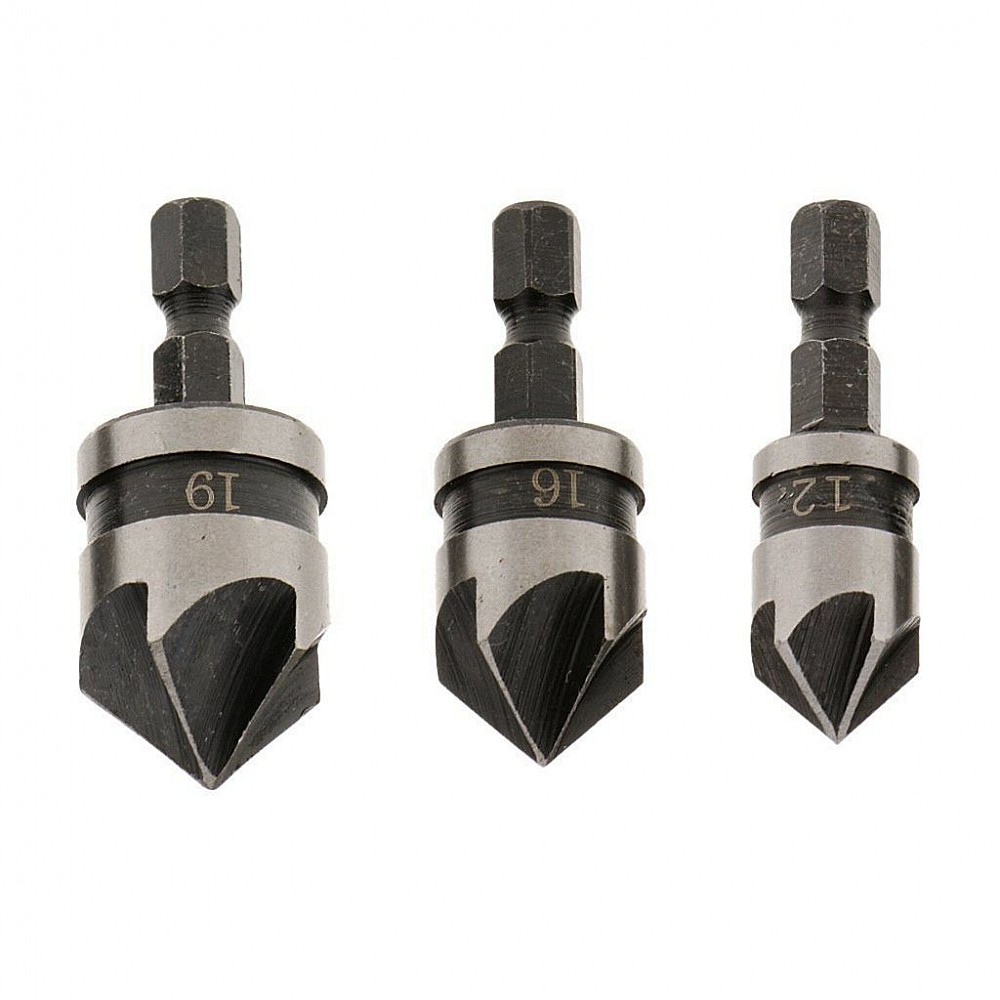 1/4inch Hex 12, 16, 19 mm Countersink Power Drill Bit Bore 3 set