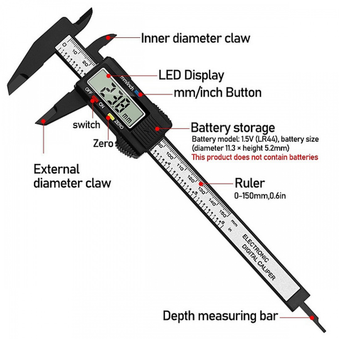 150mm/6Inch LCD Digital Electronic Carbon Fiber Vernier Caliper Gauge Micrometer