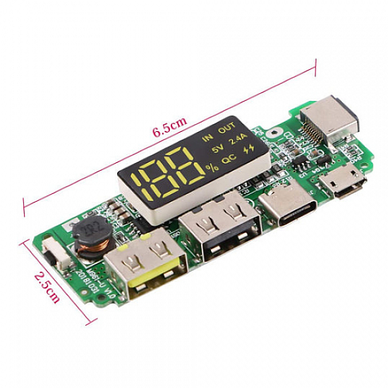 18650 5V 2.4A Lithium Battery Digital Display Charging Module with Dual USB Display Booster Module