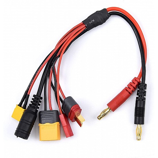 5 in 1 20cm 20AWG 4.0mm Banana Plug to XT60 XT30 DC5.5 T Plug Charger Adapter Cable