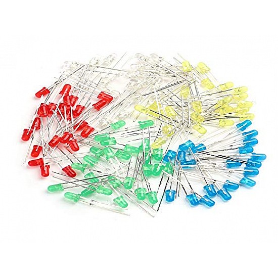 Pack of 25 - 5 Colours LEDs 5mm (White,Green,Red,Yellow and Blue)