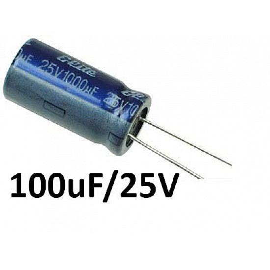 100uf / 25v Electrolytic Capacitor - Capacitors - Core Electronics