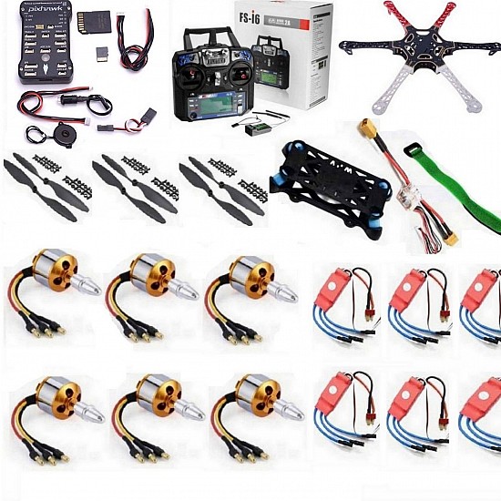 Hexacopter Drone Combo with Pixhawk Kit for beginner (Motor + ESC + Propeller + Flight Controller + Frame + TX-RX Flysky FSi6+ Power module + Belt) - Multirotor -