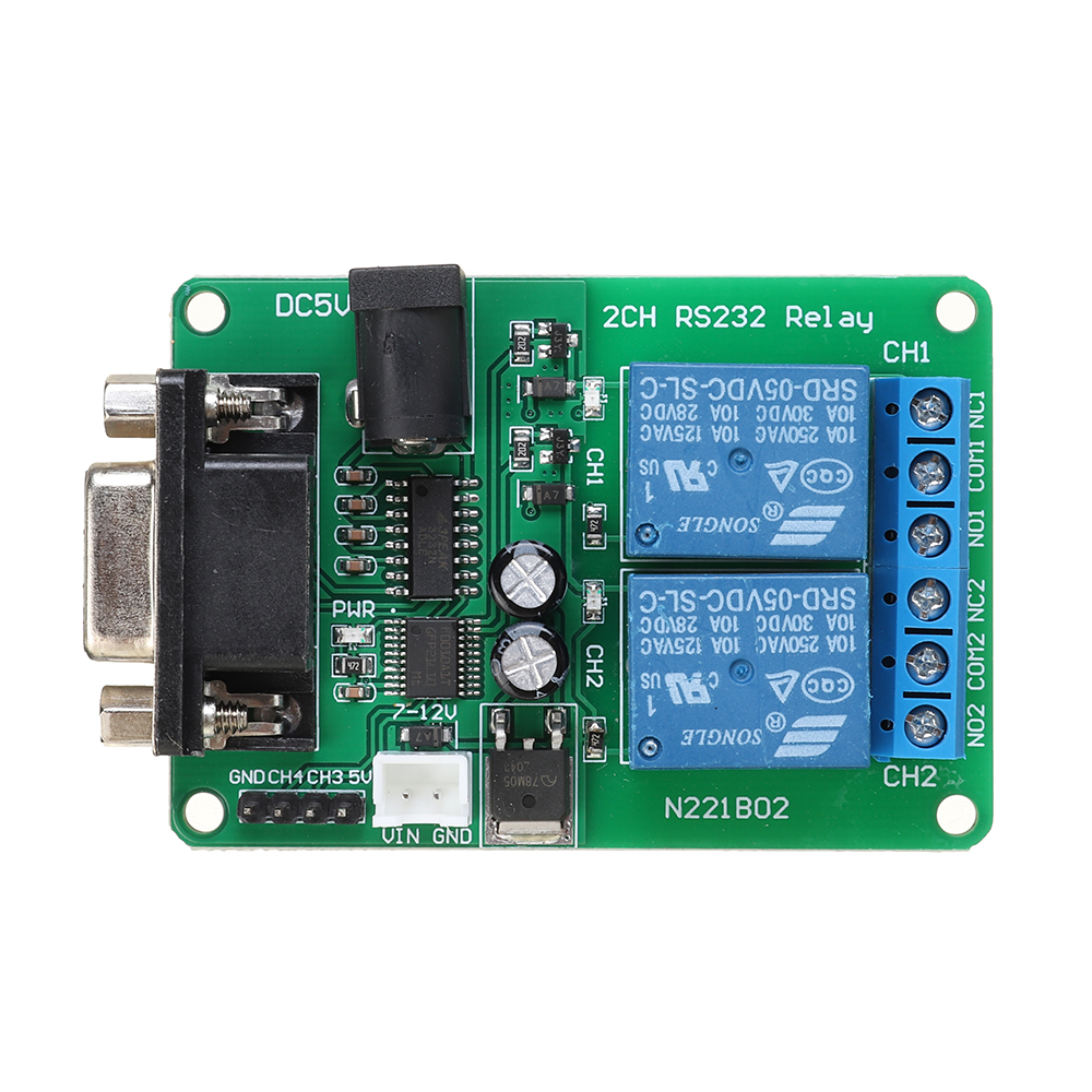 Fafeicy 2-Channel Serial Port Relay Module - RS232 DB9 Interface With Manual Control, Perfect For DIY Electronics