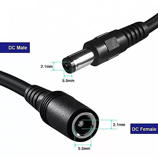 DC 5.5x2.1mm Male to Female Plug Connector Power Extension Cable - 0.3 Meter
