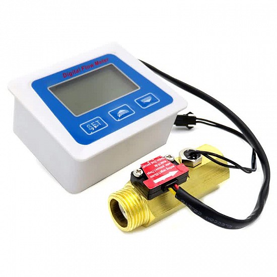 Digital LCD Display Water Flow Sensor Meter Temperature Time Record with G1/2 Flow Sensor