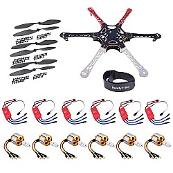 Hexacopter Drone Accessories Combo (6 x Motor, 6 x ESC, 3 x 1045 Propeller, 1 x F550 frame, Strap Belt)