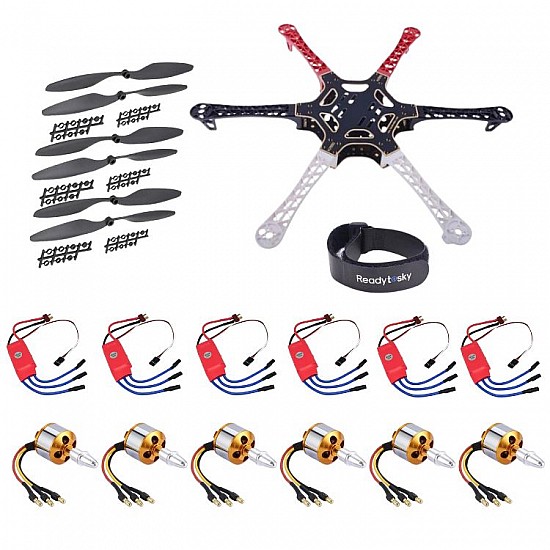 Hexacopter Drone Accessories Combo ( 6 x motor, 6 x esc, 3 x 1045 Propeller, 1 x F550 frame, Strap Belt )