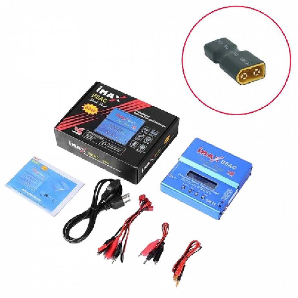 iMAX B6AC B6AC Lipo NiMH RC Battery Balance Charger+XT60 Plug Male to T Plug Female Connector