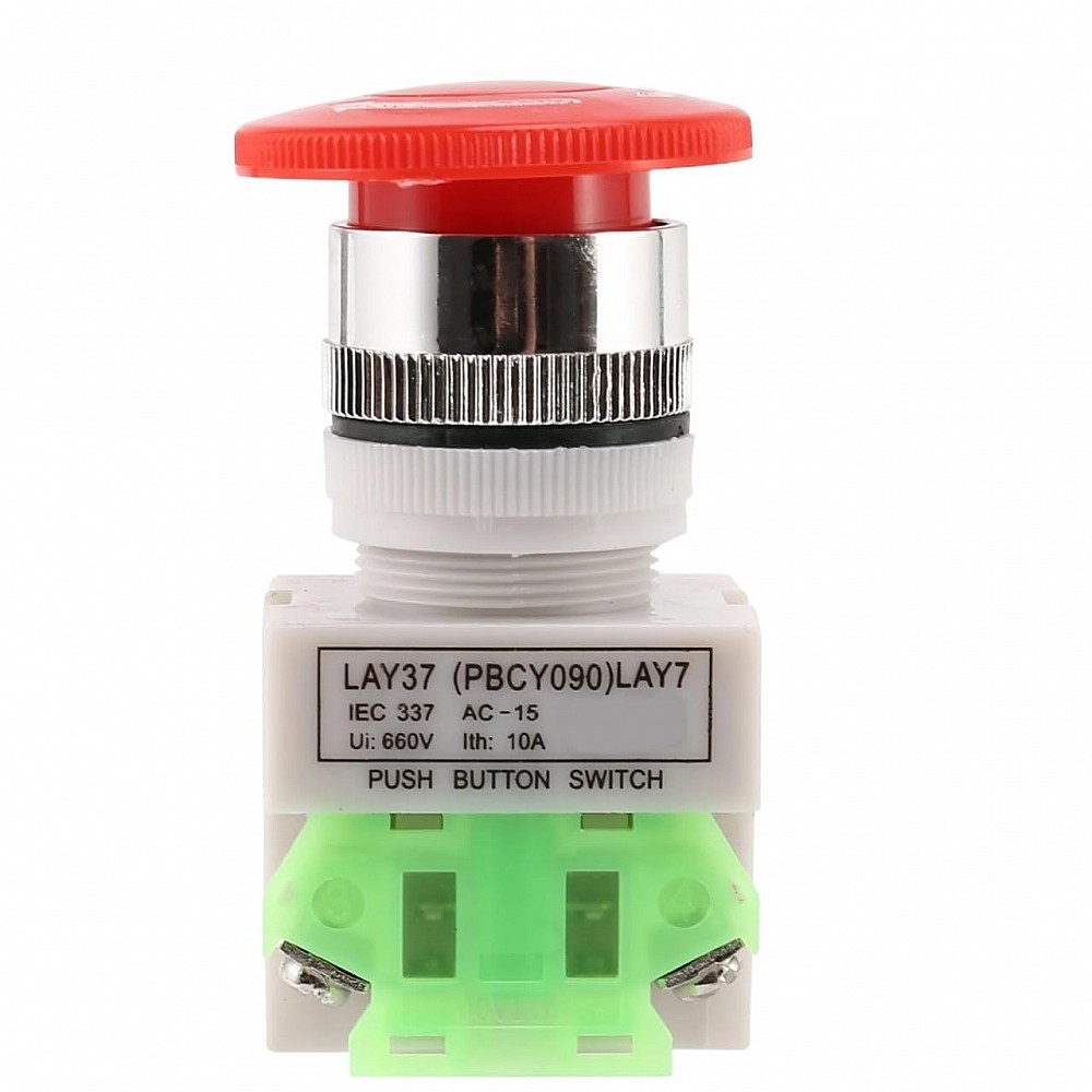 LAY37 01ZS 1 Open & 1 Closed Self-Locking 22mm Mushroom Head Emergency ...