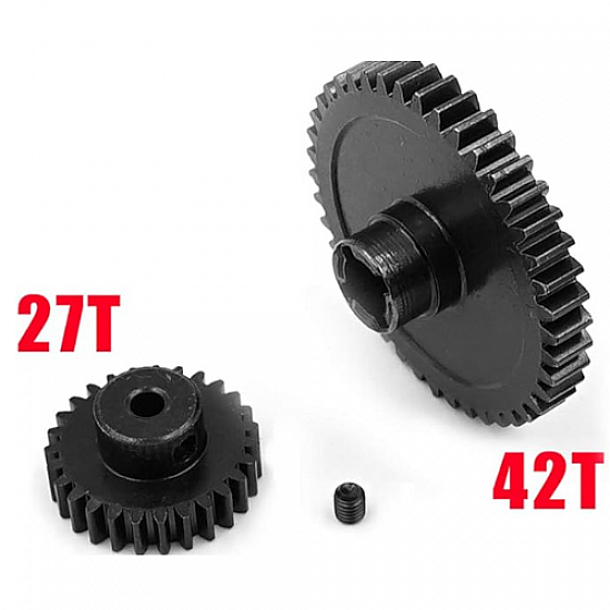 Metal Diff Main Gear 42T + Motor Gear 27T WLtoys A959-B 1:18