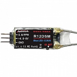 R12DSM Radiolink  2.4G 12CH DSSS FHSS Receiver for AT9 AT9S AT10 AT10II Transmitter