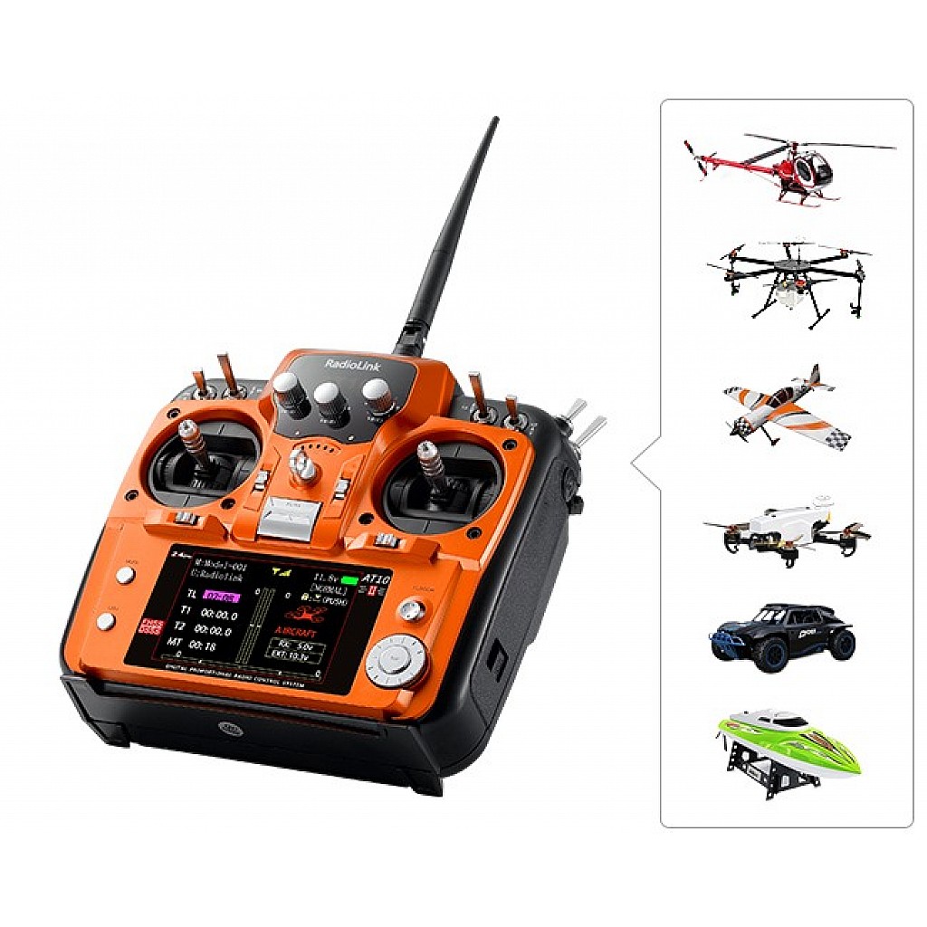 Radiolink AT10II transmitter with R12DS 12 Channels Receiver for racing  drone, fixed wing, helicopter, glider, cars and boats