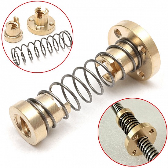 T8 Anti-backlash Spring Loaded Nut For 8mm Threaded Rod Lead Screw