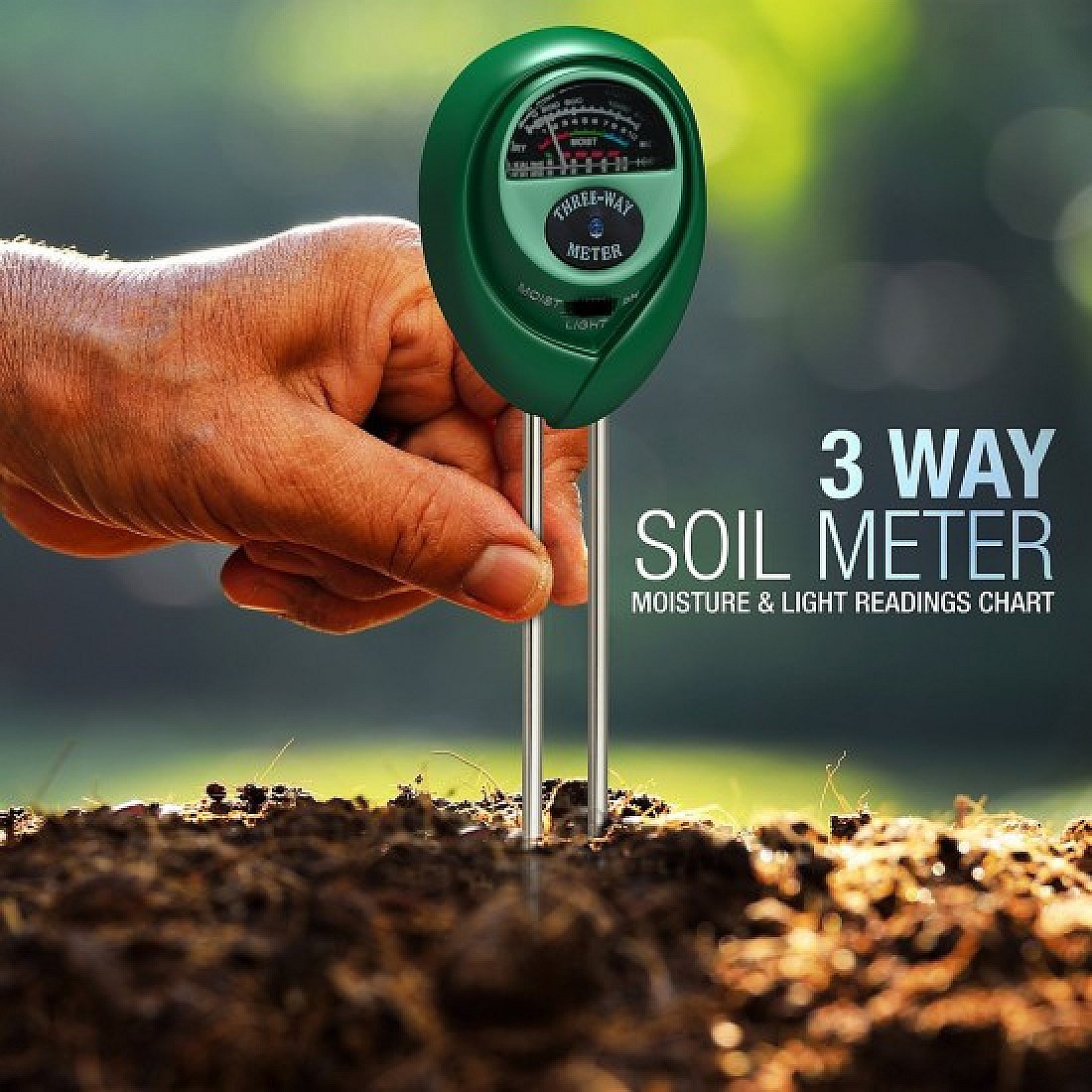 ThreeWay Soil Meter For Moisture, Light Intensity and pH Testing Meter