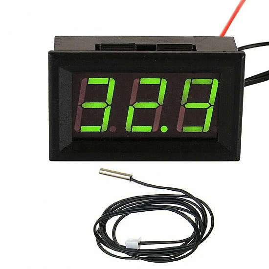 12V Digital Electronic Thermometer - Green LED Display - Waterproof Probe