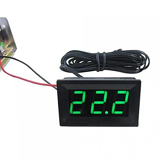 12V Digital Electronic Thermometer - Green LED Display - Waterproof Probe