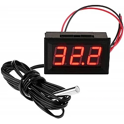 12V Digital Electronic Thermometer - Red LED Display - Waterproof Probe