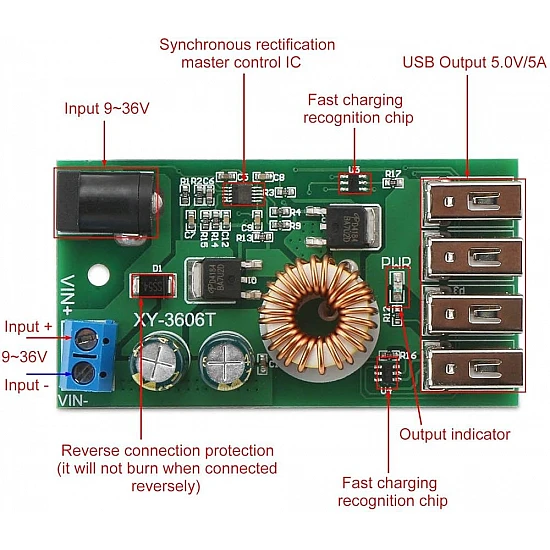 5A DC-DC Step-Down Power Module - 9V-36V to 5V High-Efficiency Buck Converter