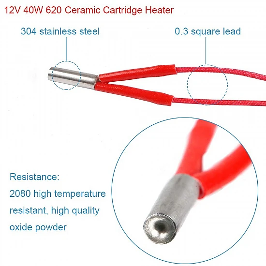 6x20mm 12V 40W Single-head Heating Rod with 150mm Wire
