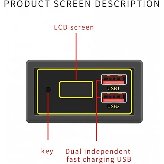 Car Battery Voltage & Power Display Module With Dual USB Supports Multi-Protocol Fast Charging