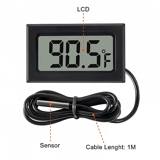FY-10 Digital Thermometer with 1M Waterproof Probe - Black