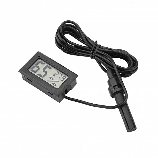 FY-12 Digital Thermometer & Hygrometer with 1M Probe - Black
