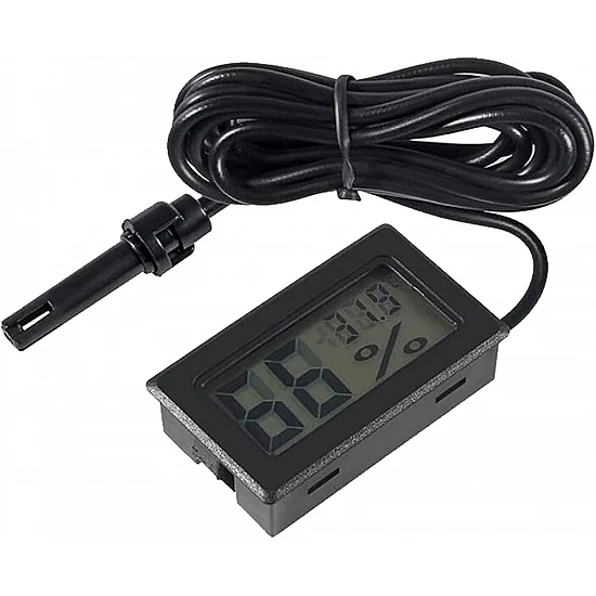FY-12 Digital Thermometer & Hygrometer with 1M Probe - Black