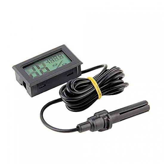 FY-12 Digital Thermometer & Hygrometer with 1M Probe - Black