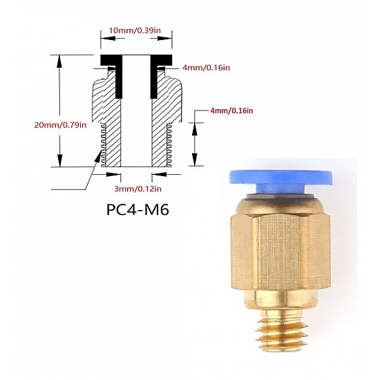 PC4-M6 Pneumatic Quick Connector for 3D Printer Extruder