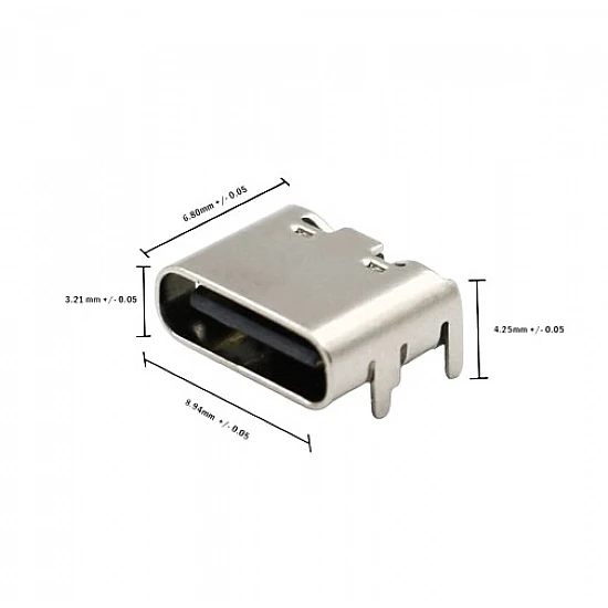 USB3.1 Type-C 6Pin SMD Female Socket Connector with 4 Fixed Feet | Without shrapnel