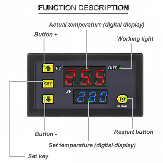 W3230 High Precision 12v Temperature Controller Digital Display Thermostat Module