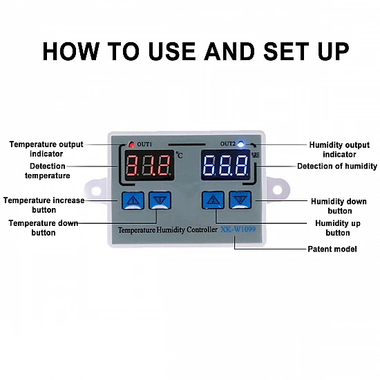 XK-W1099 Dual Digital Temperature and Humidity Controller 24V DC