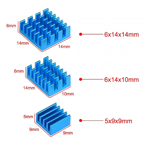 3 in 1 Blue Aluminum Heatsink for Raspberry Pi 3/4