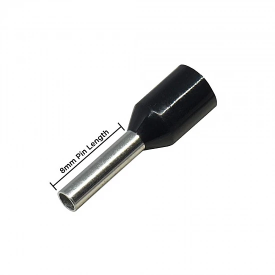 E1508 Insulated Cord Pin End Terminal Black (1.5mm² / 16 AWG)