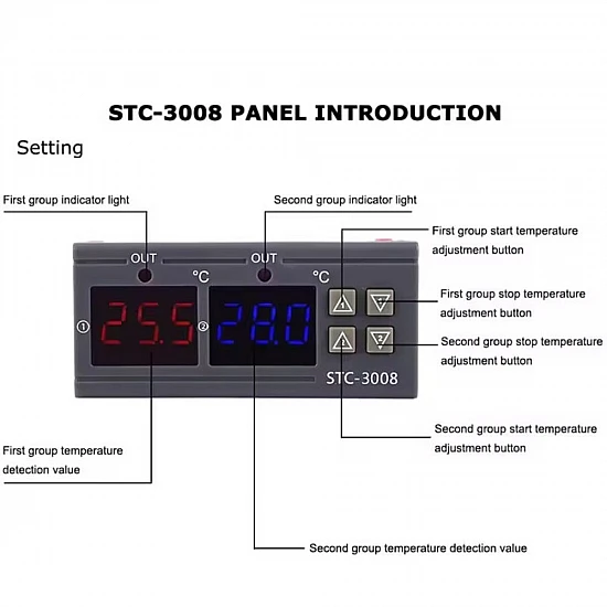 STC-3008 Dual Digital Temperature Controller 110-220V AC