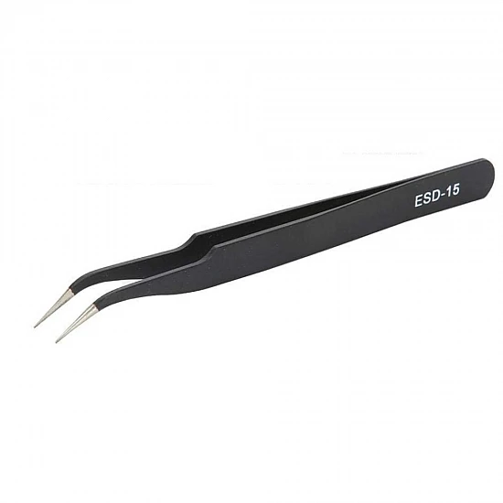 ESD-15 Anti-Static Curved Tweezers Stainless Steel