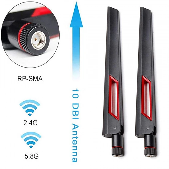 AC88U 10dBi High Gain Dual Band Wi-Fi Antenna RP-SMA for Router (Black & Red)