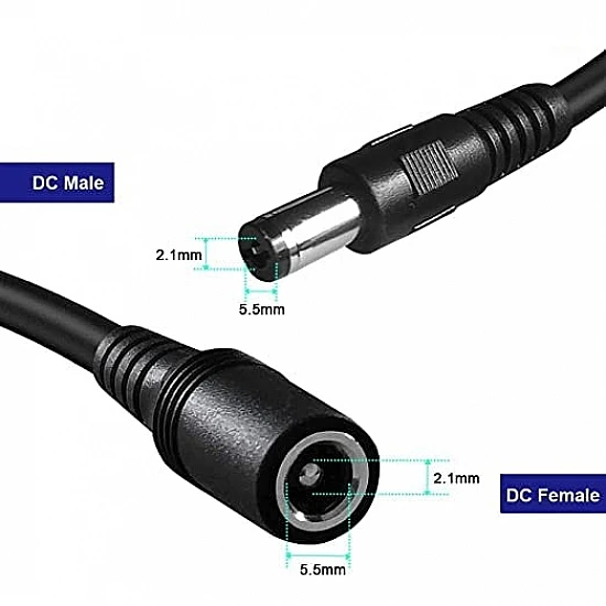 Cavo Di Alimentazione DC 5.5x2.1mm Maschio-Maschio 1m 18AWG - 2 Pezzi, Adattatore Per LED, CCTV, Auto E Monitor (12V, Max 100W)