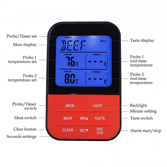 Digital Wireless Remote BBQ Thermometer Dual Probe