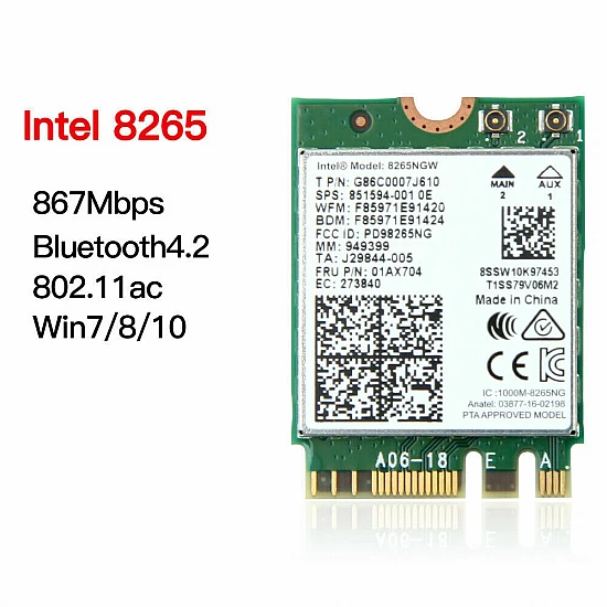 Intel 8265NGW Dual Band Wireless-AC M.2 Wi-Fi & Bluetooth 4.2 Card