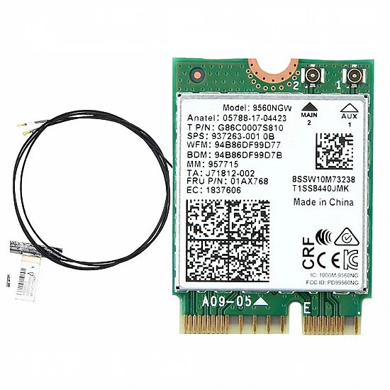 Intel Wireless-AC 9560NGW M.2 WiFi Bluetooth 5.1 Card with Antenna