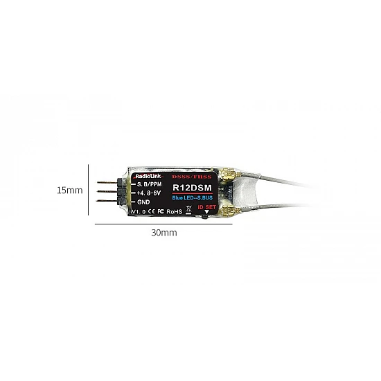 R12DSM Radiolink  2.4G 12CH DSSS FHSS Receiver for AT9 AT9S AT10 AT10II Transmitter