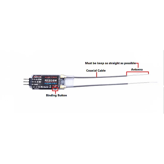 R12DSM Radiolink  2.4G 12CH DSSS FHSS Receiver for AT9 AT9S AT10 AT10II Transmitter