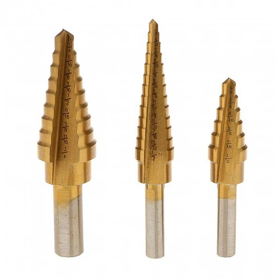 Triangular Shank HSS Steel Step Cone Drill Titanium Bit Set Hole Cutter - 3 pcs