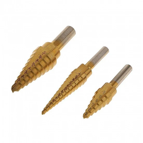 Triangular Shank HSS Steel Step Cone Drill Titanium Bit Set Hole Cutter - 3 pcs