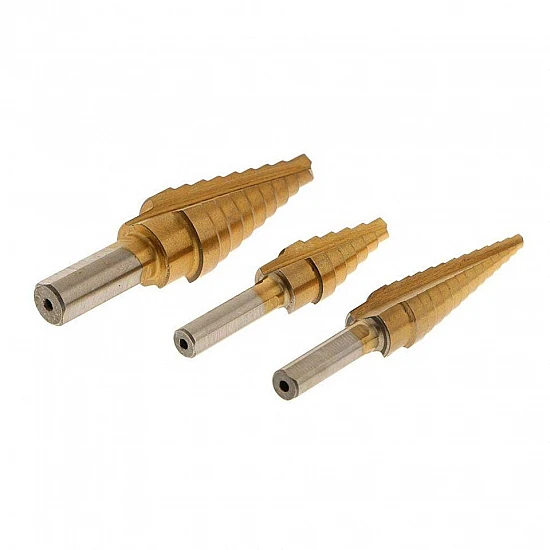 Triangular Shank HSS Steel Step Cone Drill Titanium Bit Set Hole Cutter - 3 pcs