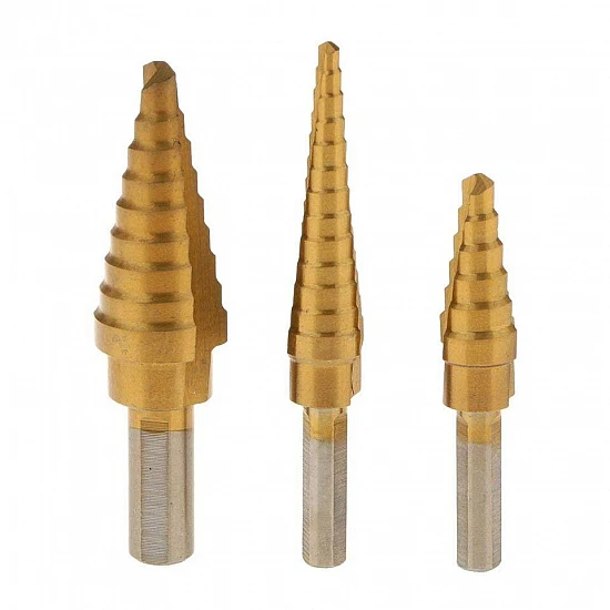 Triangular Shank HSS Steel Step Cone Drill Titanium Bit Set Hole Cutter - 3 pcs